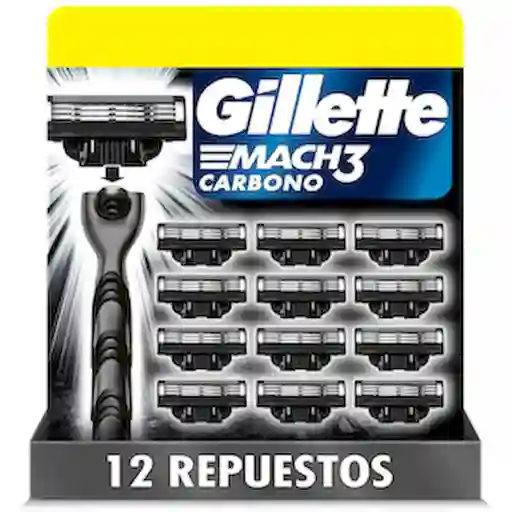 Gillette Máquina de Afeitar Mach3 Carbono 12 Repuestos