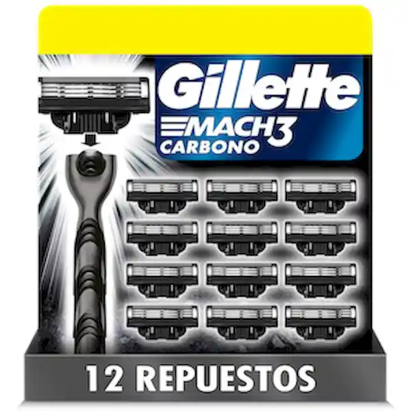 Gillette Máquina de Afeitar Mach3 Carbono 12 Repuestos