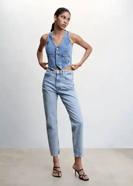 Pantalón Jean Mom 2000 Tejano Medio Talla 32 Mujer Mango