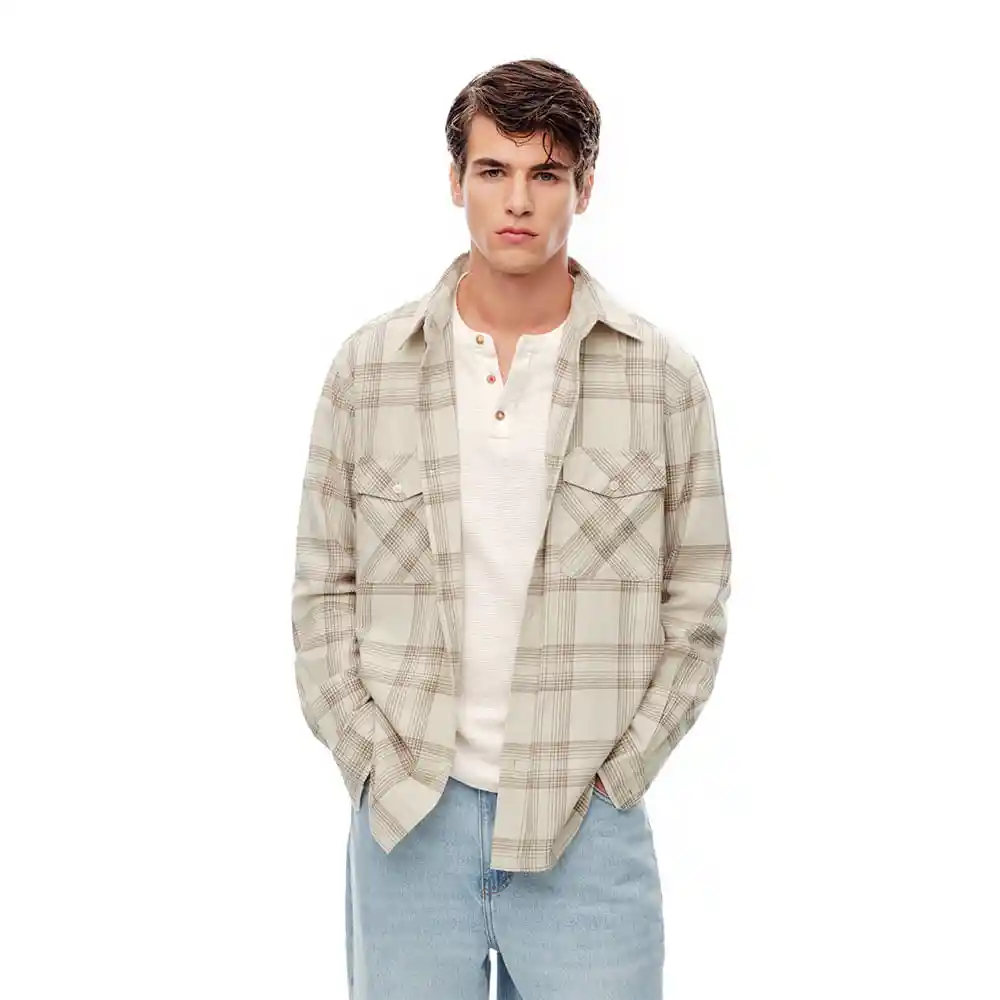 Camisa Manga Larga Regular Fit en Algodón Masculino Kokete Gef Talla L