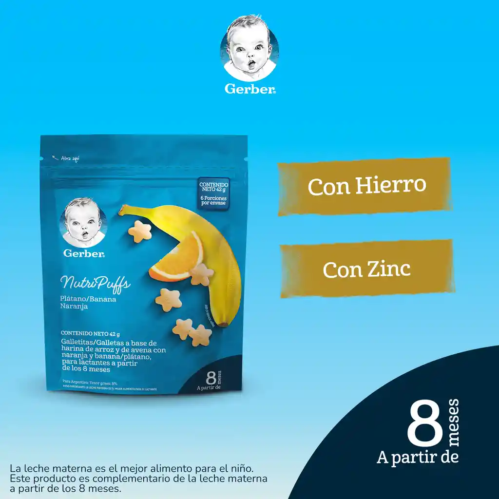 Snack para bebés GERBER Nutripuffs Banana Naranja Bolsa x 42g