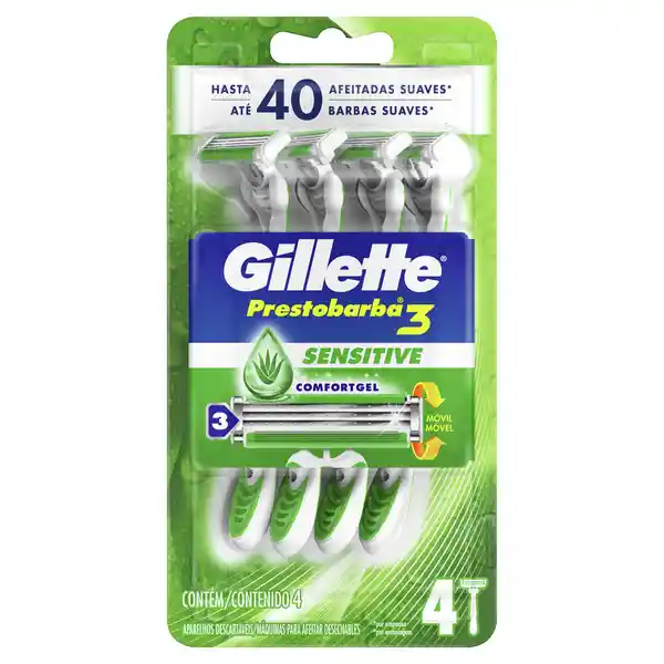Gillette Cuchilla de Afeitar Prestobarba 3 Sensitive Con Aloe