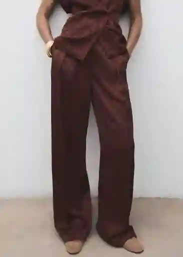 Pantalón Flor Chocolate Talla 42 Mujer Mango