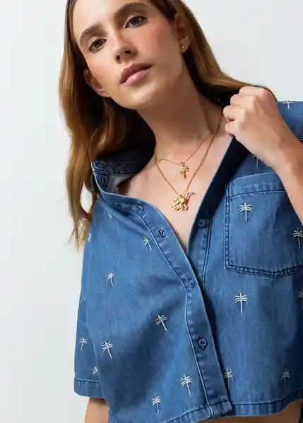 Camisa Tulia Mujer Azul Indigo Medio Talla S 412G305 Naf Naf