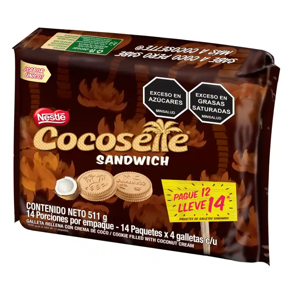 Galletas COCOSETTE Sándwich rellenas con crema de coco paga 12 lleva 14 x 50g c/u