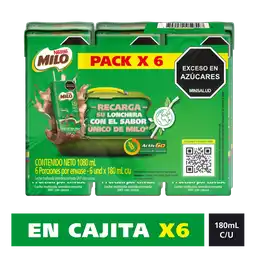 Leche Malteada MILO en cajita 6 x 180mL c/u