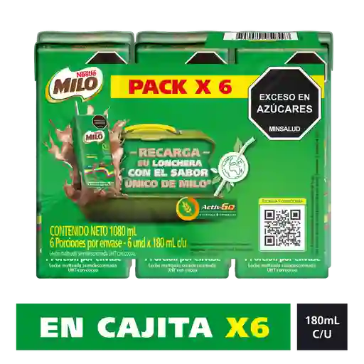 Leche Malteada MILO en cajita 6 x 180mL c/u