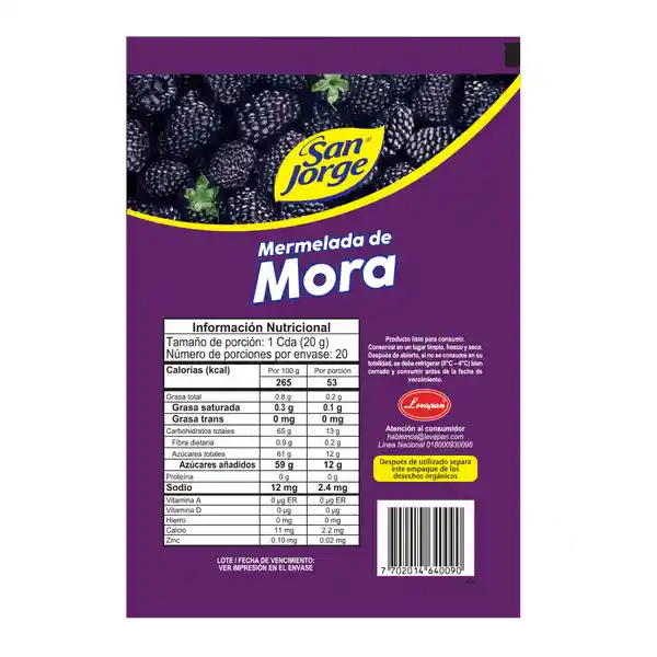 Mermelada Mora San Jorge Doypack x 400gr