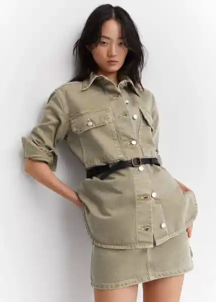 Sobrecamisa Chino2 Khaki Talla S Mujer Mango