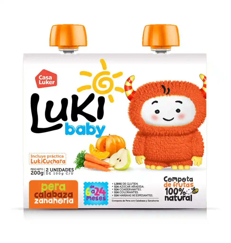 Luki Compota para Bebe de Pera Calabaza y Zanahoria