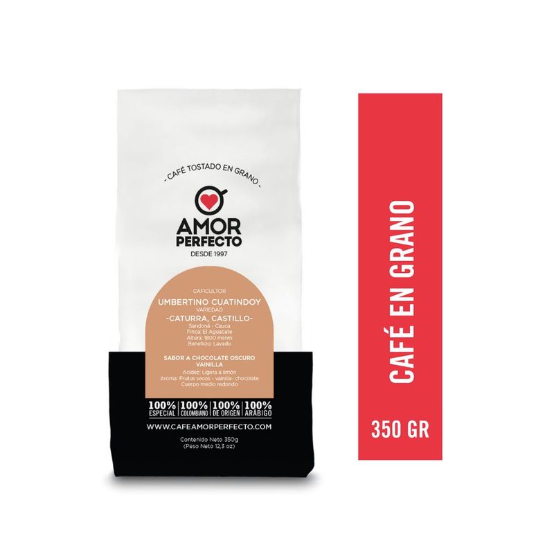 Amor Perfecto Café Tostado en Grano Sabor a Chocolate y Vainilla 350 g