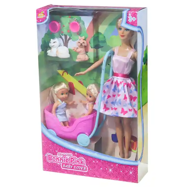 Bonnie Pink Muñeca Con Sus Mellizas y Sus Mascotas