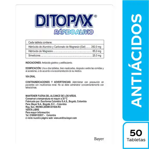 Ditopax Tabletas (25 mg / 282 mg / 85 mg) 