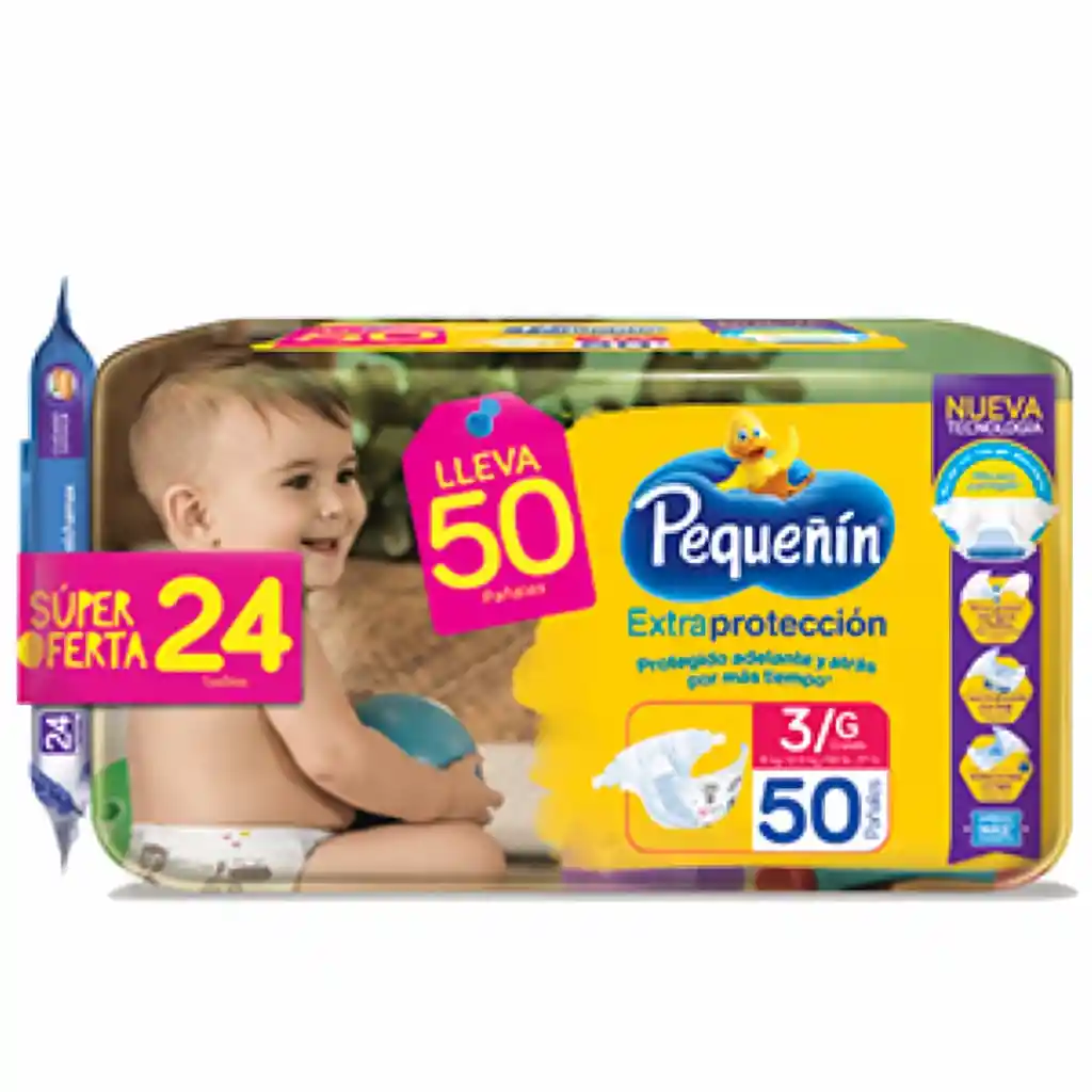 Pañales Pequeñín Extra protección Etapa 3 Pack con 50 Unidades