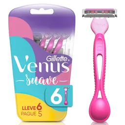 GILLETTE Venus Suave Cuchilla de Afeitar Mujer Depilación Coporal al Ras Máquina de Afeitar Mujer 6 Uds