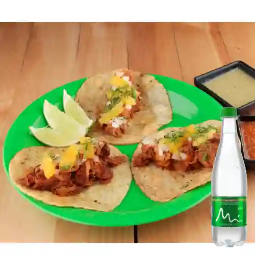 Combo Tacos X3 Al Pastor + Manantial Con Gas 600ML