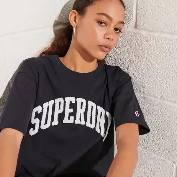 Superdry Camiseta Varsity Arch Mono Tee Negro Blanco Talla XL