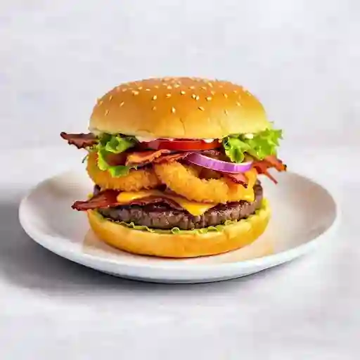 Hamburguesa con Aros de Cebolla