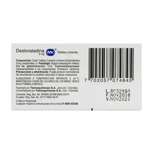 Mk Desloratadina (5 mg) 10 Tabletas