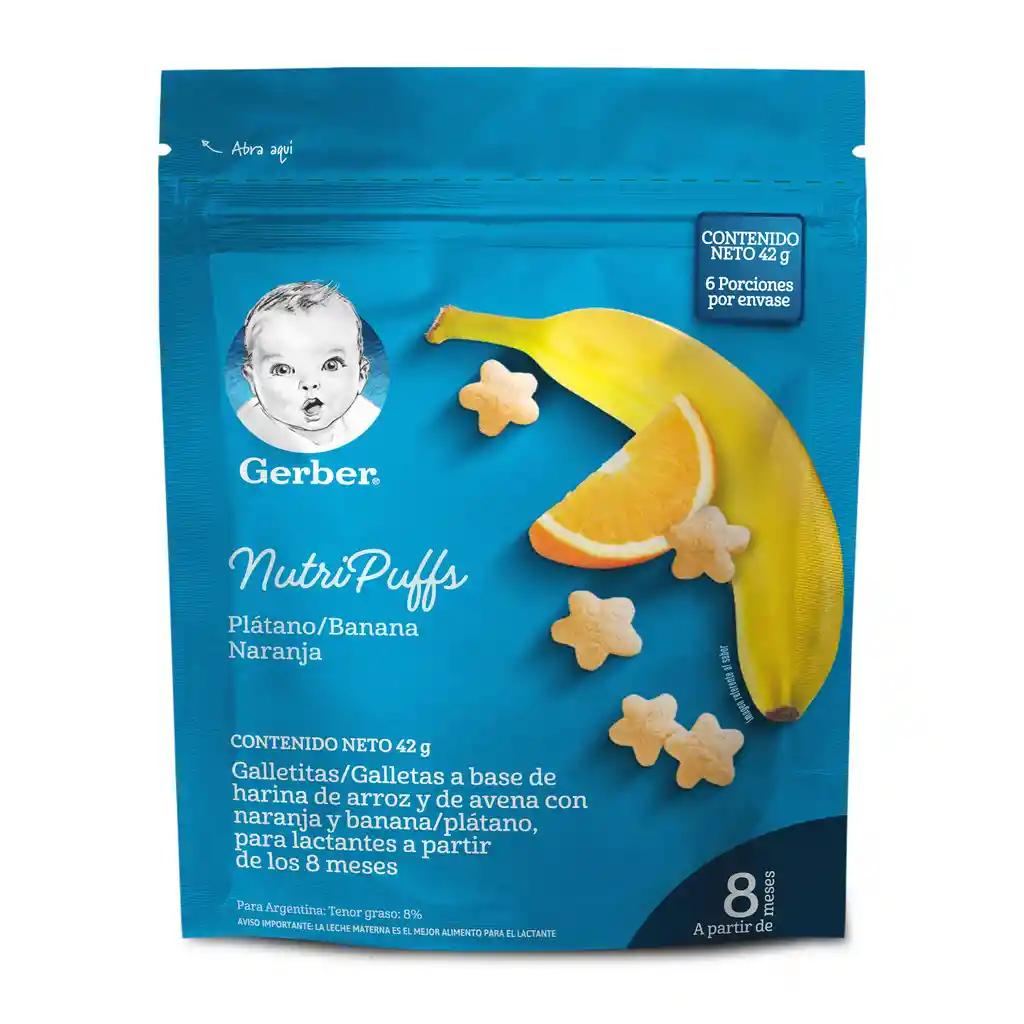 Snack para bebés GERBER Nutripuffs Banana Naranja Bolsa x 42g
