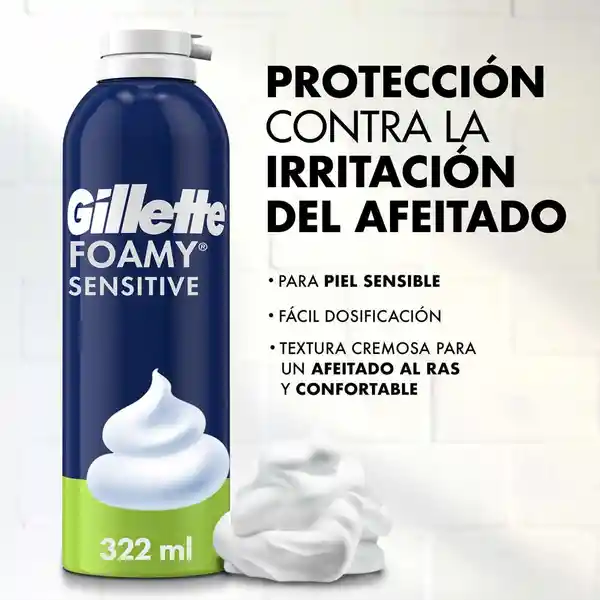 GILLETTE Foamy Sensitive Espuma de Afeitar Ideal para Hombres con Piel Sensible Afeitadas sin Irritación 322 mL