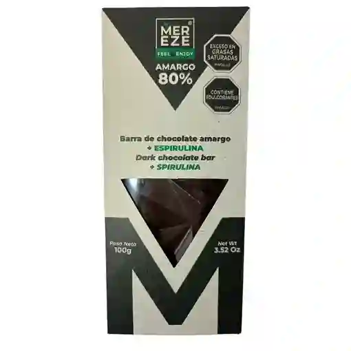 Barra Chocolate Amargo + Espirulina 80% - Mereze