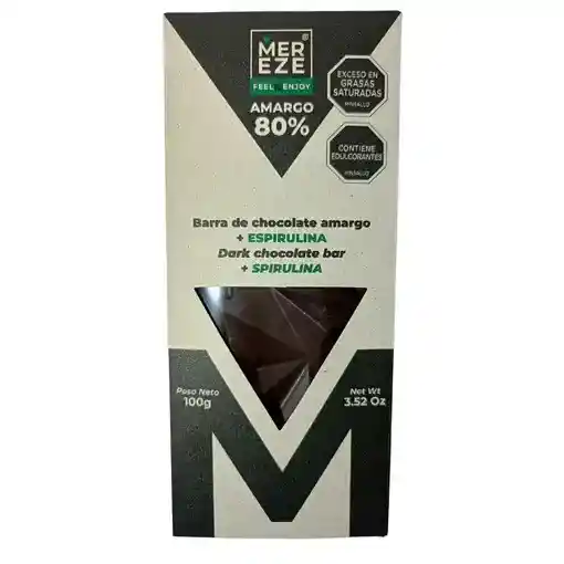 Barra Chocolate Amargo + Espirulina 80% - Mereze