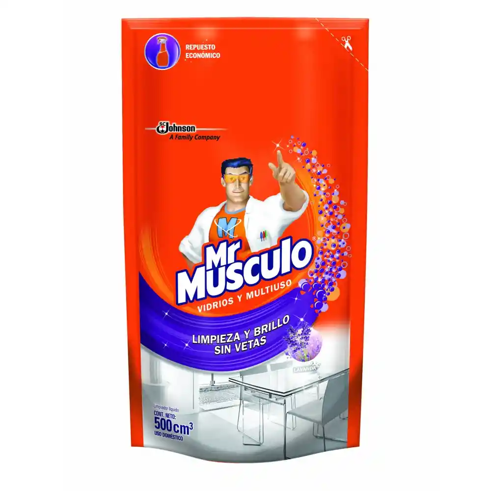 Mr Musculo limpiavidrios lavanda repuesto, 500 ml