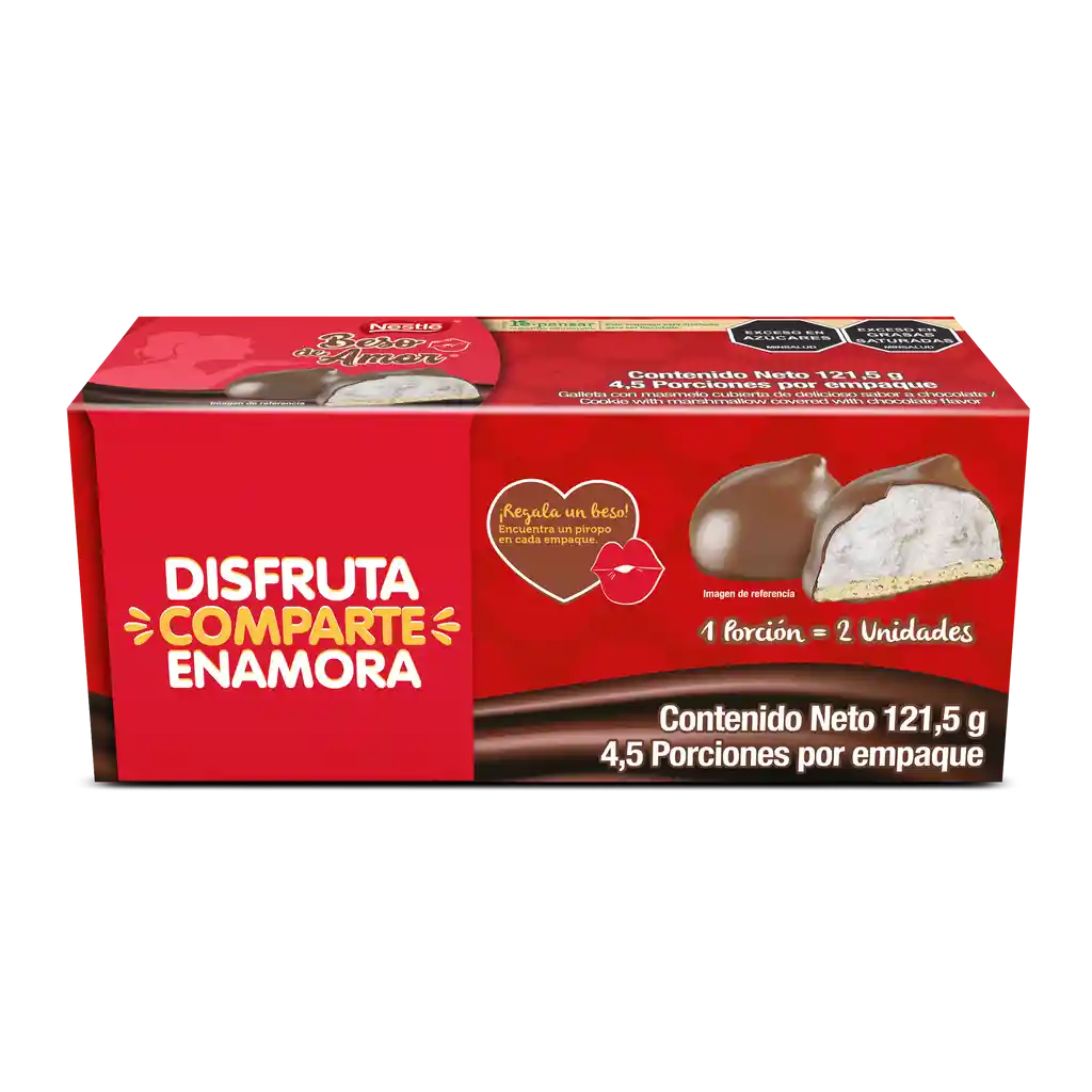 Galleta masmelo BESO DE AMOR cubierta sabor chocolate 9 Unds. x 13,5g c/u