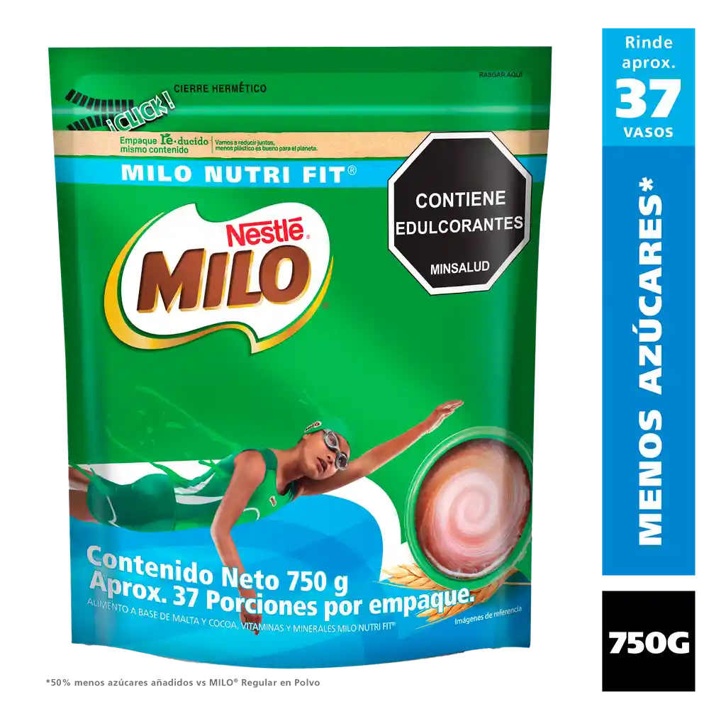 Bebida achocolatada con malta MILO NUTRIFIT menos azucares* x 750g