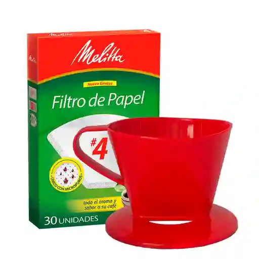 Melitta Portafiltro Rojo Tamaño #4 (8 Tazas) + 30 Filtros
