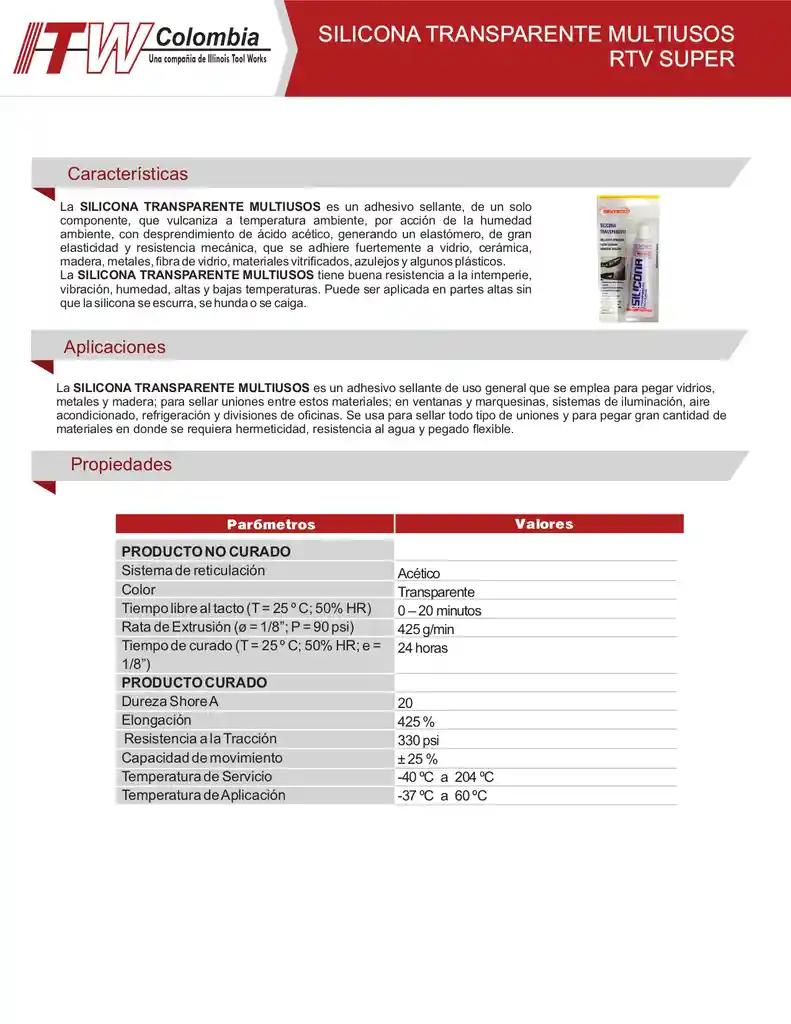 Silicona Transparente 70 Ml Sinteco Itw