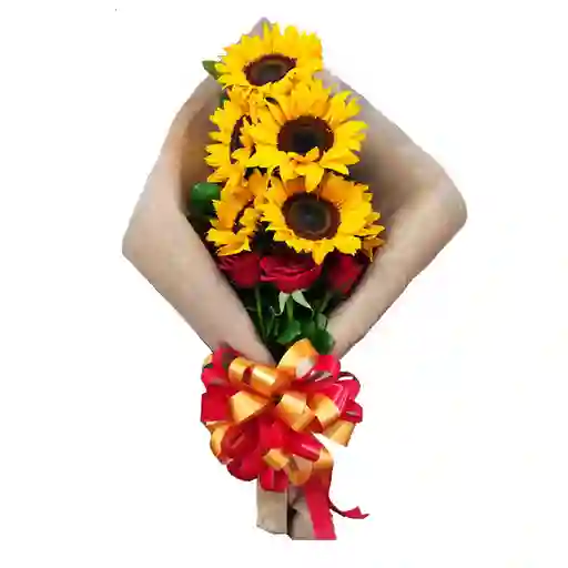 Bouquet De Con Girasoles Y Rosas - Flores En Cali