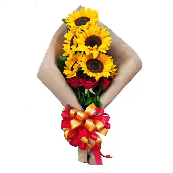 Bouquet De Con Girasoles Y Rosas - Flores En Cali