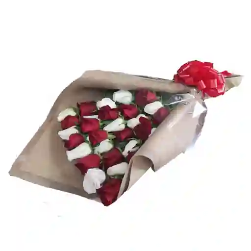 Flores Bouquet De Con 24 Rosas Blancas Y Rojas