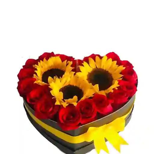 Flores Corazon De Con Rosas Y Girasoles- Flores Cali