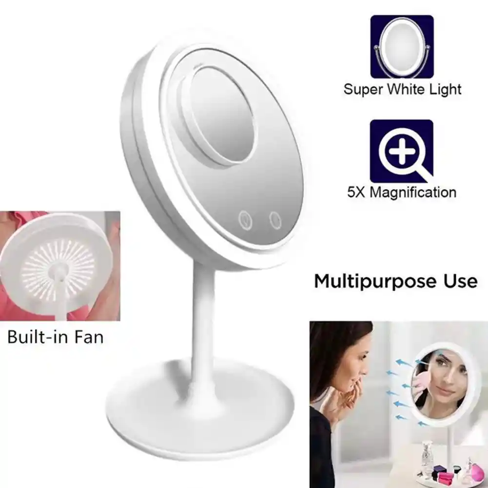 Espejo Con Ventilador Luz Led Recargable o Batería Beauty breeze Mirror