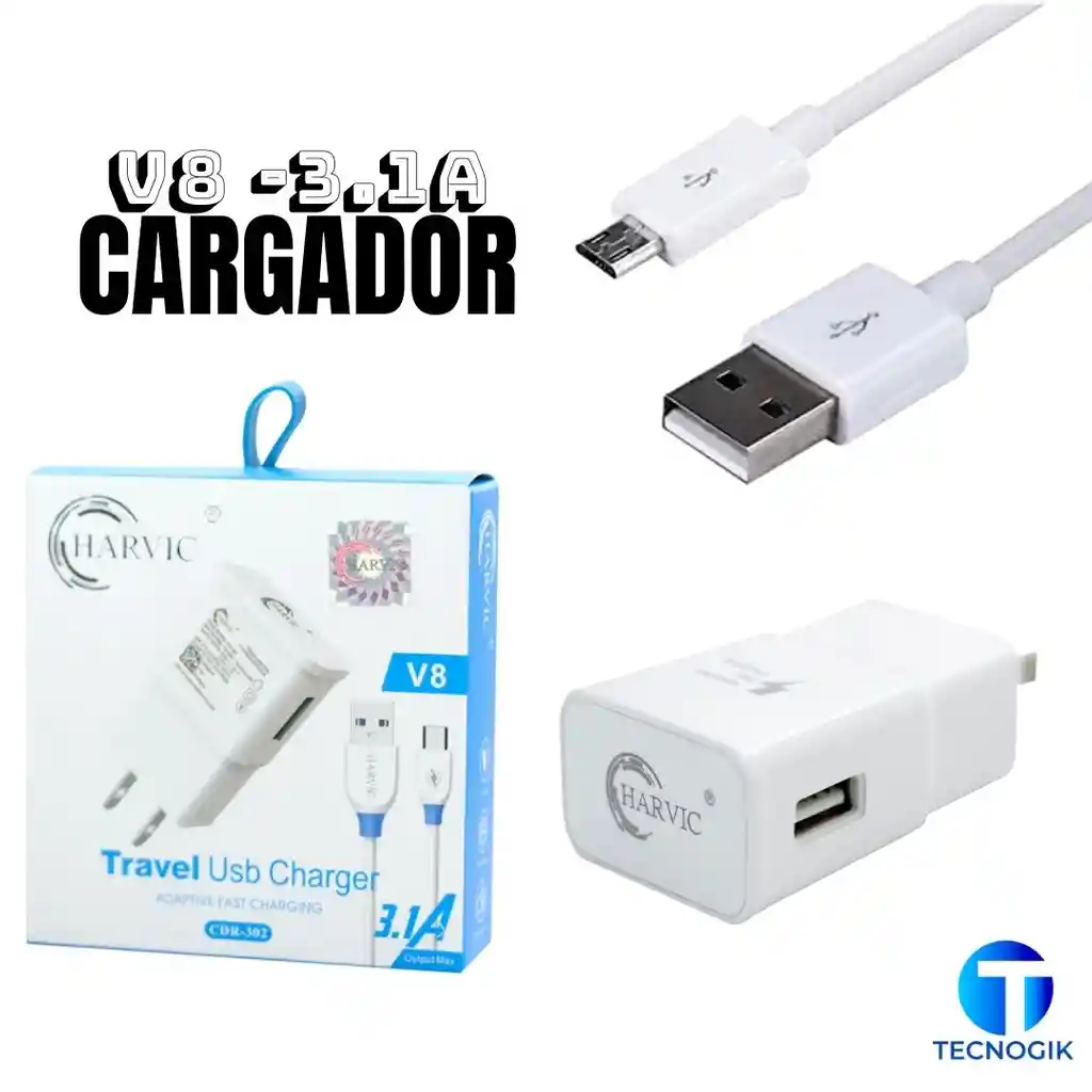 Cargador Carga Rapida Harvic 3.1A V8 - Android