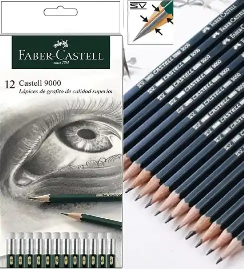 Faber Castell Lápiz 9000 de Grafito Calidad Superior x12