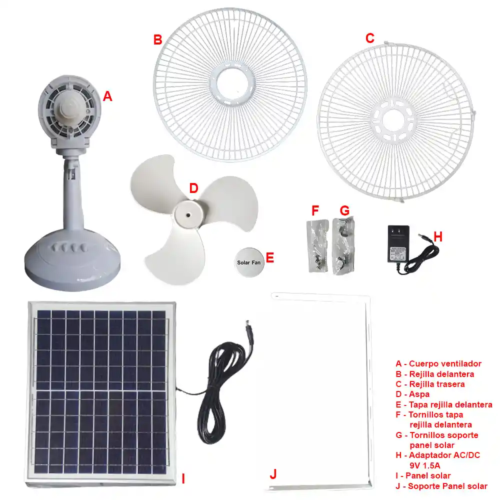 Ventilador Abanico De Mesa Portátil Recargable con Panel Solar y Adaptador HS-128