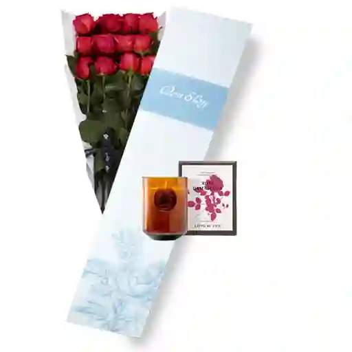 Rosas Rojas X 12 En Caja Rosada + Vela Perfumada Don Eloy