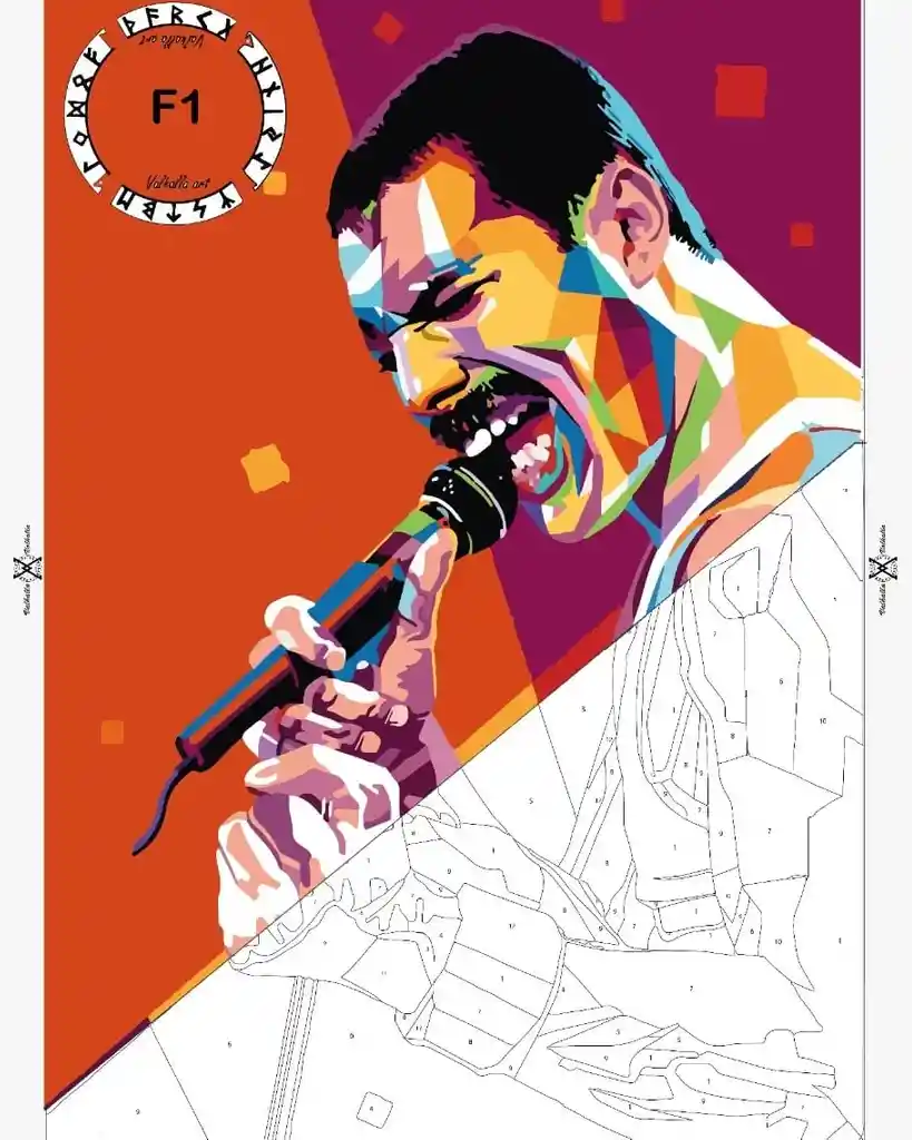 Kit Lienzo con diseño enumerado de 60*40 cms, Bastidor en Madera Freddy Mercury