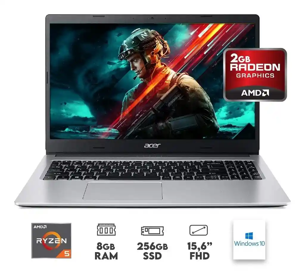 Acer Portátil R5Jr Ryzen5 3500U Ram 8Gb Ssd 256Gb Win 10 Fhd