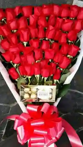 Chocolates Bouquet Amor Son 50 Rosas Mas Ferrero En Papel Seda Y Celofan