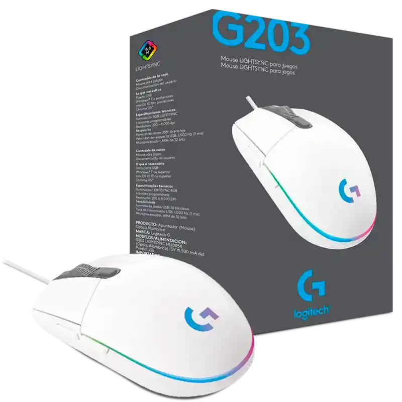 Mouse Gamer Logitech G203 Blanco RGB