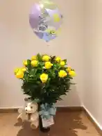 ARREGLOS NACIMIENTO BEBES NIÑO, CON GLOBO Y OSO DE PELUCHE