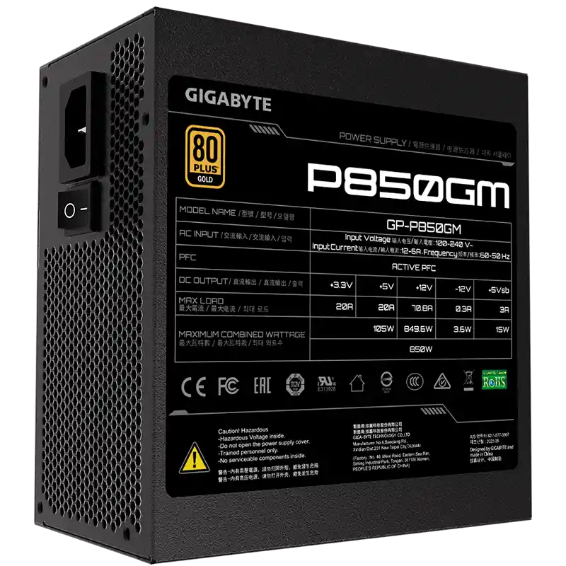 Gigabyte Fuente De Poder P850Gm 850W 80 Plus Gold