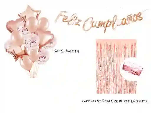 Kit Decoración Fiesta Oro Rosa Cumpleaños Celebración