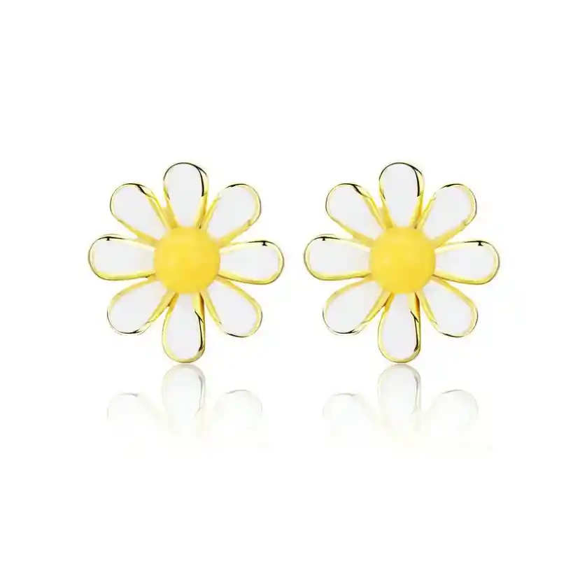 Aretes Topos Mujer Flor Margarita Fabricados En Plata 925