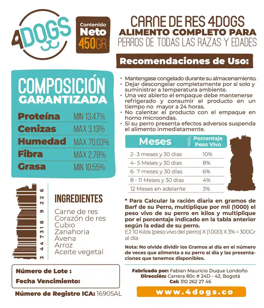 4Dogs carne de res 100g 